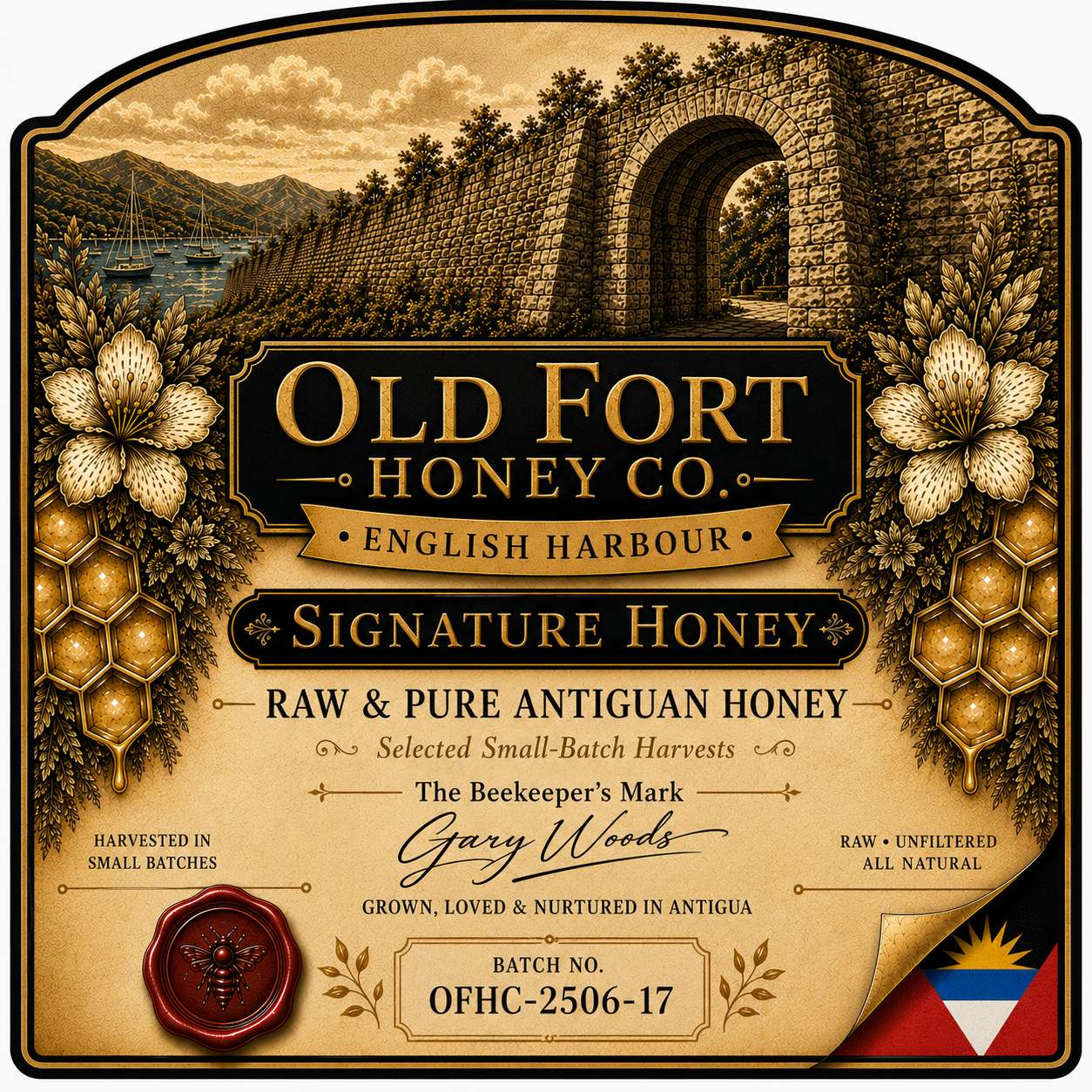 Old Fort Honey Co. Signature Honey label artwork